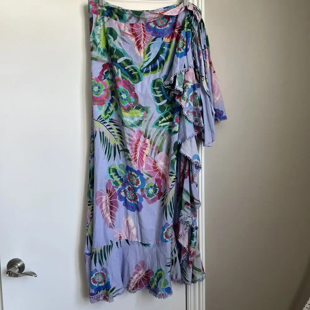 Miss June Size S-M Paris Bloo Womens Blue Green Hi Low Maxi Skirt NWT